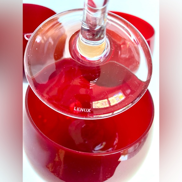 Lenox Holiday Gems Set of 4 Ruby Red Balloon Crystal Wine Glasses 8 7/8” Tall - Picture 2 of 8